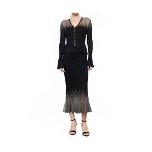 NEW INA FASHION embellished metallic glitter midi skirt in gunmetal black